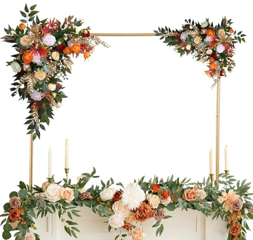 Adjustable Over The Table Arch Stand, 28-42 Height & 29-98 Width Metal Backdrop Rod with Clamps, Gold/Black Wedding Arch for Table Decor, Birthday, Christmas, Halloween Party Decoration