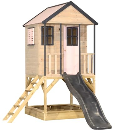 Wendi Toys M48PPG Maison de Jeu avec Toboggan, Cabane sur Pilotis en Bois FSC pour Enfants Jardin Outdoor, Plateforme 90 cm, 280×197×242 cm, avec Toboggan 175 cm, Bac à Sable, Échelle, Résistante
