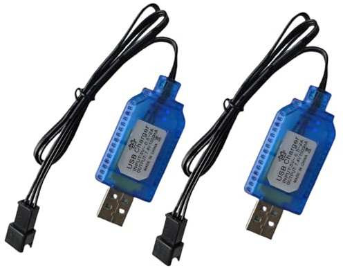 2pcs 7.4V Lipo Battery RC USB Charger Cable with SM-3PIN Plug Compatible RC Car/RC Plane/RC Tank/RC Boat and Other Remote Control Toys for USB Charger with Battery Protection (2, Blue)