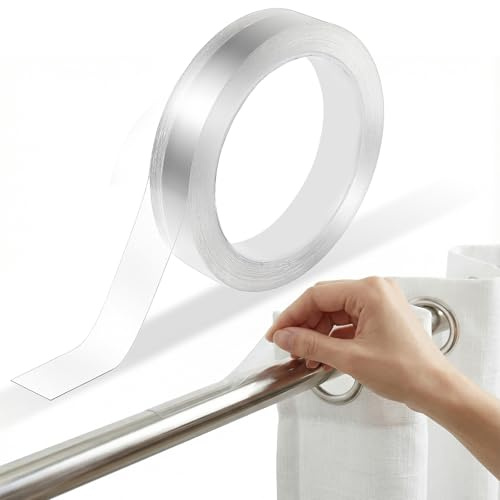 Fiyooau 10.94 Ft Curtain Rod Tape, Clear Curtain Glide Tape Smooth and Silent Drapery Tapes Spacers Sliding Accessories for Hooks Rod Shower Curtains Rings