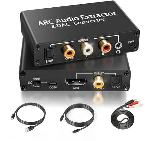 HDMI ARC Audio Converter DAC 192kHz, Digital to Analog Adapter, HDMI ARC/Optical/Coaxial Input to SPDIF, RCA & 3.5mm Stereo Output, Audio Splitter for TV, PS3/PS4, Blu-ray & Home Theatre Systems