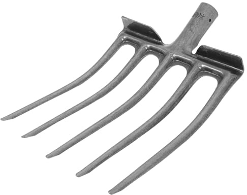 MAGICLULU Forca Agricola in Acciaio Resistente a 5 Denti, Testa della Forcella per Aratura e Dissodamento Terreno, Attrezzo Manuale per Giardinaggio e Attività Agricole
