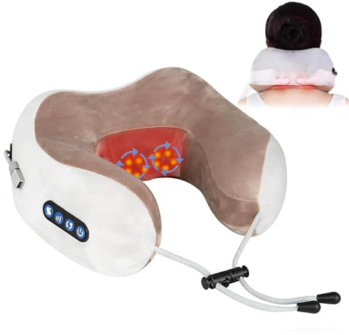 Electric Neck Massager with Heat,3D Kneading Deep Tissue Massage Pillow, Rechargeable Portable Massage Cushion Pillow with 3 Intensity Levels & 3 Modes, for Pain Relief,Gift for Mom and Da