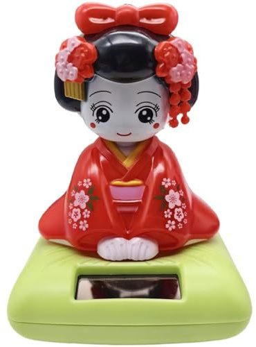 Ymxygz con Testa Oscillante a Energia Solare, Statuette Giapponesi Kokeshi, Figure Danzanti per Cruscotto, Accessori per Auto, Interni