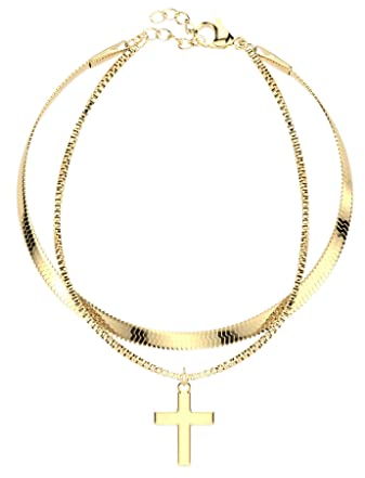 Bungsa Doppelarmband gold mit Kreuzanhänger aus Edelstahl