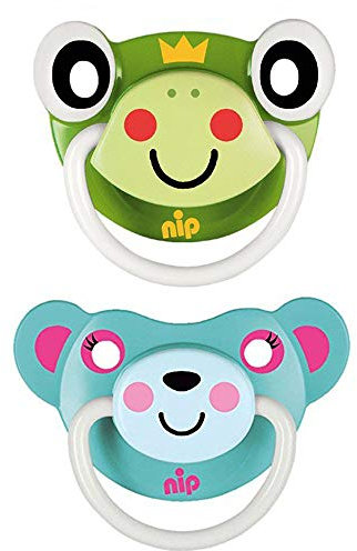 NIP Silikon Schnuller // Funny Animals // Silikon anatomisches, kiefergerechtes Saugteil // Gr.2 5-18 Mo // Girl 2er Set // Lustig // Ausgefallen // Originell // made in Germany