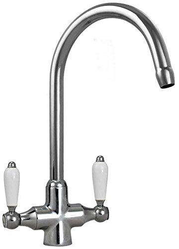 Astini Colonial Ceramic White Handle Twin Lever Kitchen Mixer Tap-Chrome