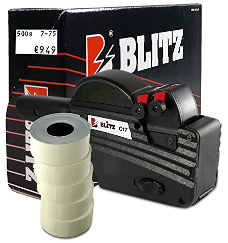 Preisauszeichner Set Blitz C17 inkl. 5 Rollen 26x16RE Preisetiketten - weiss ablösbar | MHD Datumsauszeichner | HUTNER