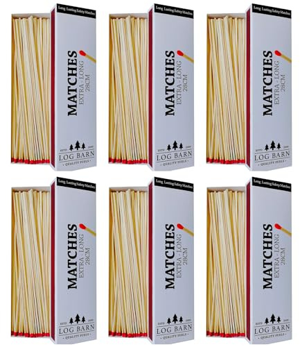 Log Barn 28cm Extra-long Safety Matches, 6 Boxes (90 Matches Per Box) Long | Camping lights for stoves, pits & ovens; strong, reliable ignition; windproof, ideal outdoors, kitchens & fireside