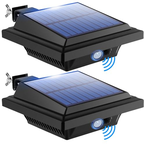 BILLION DUO Dachrinne Solarleuchte mit Bewegungsmelder 40 LEDs Solarlampen für Außen | Schwarz Gartenbeleuchtung Kaltweißes Solarlicht, 3W PIR Sicherheitswandleuchte Außenlampe für Garage