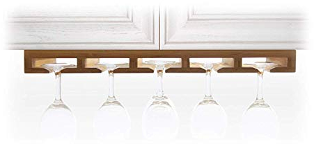 Woodquail Hanging Wine Glass Rack, Goblets Champagne Flutes Stemware Holder, Under Cabinet Storage, Kitchen Organiser, Made of Natural Bamboo
