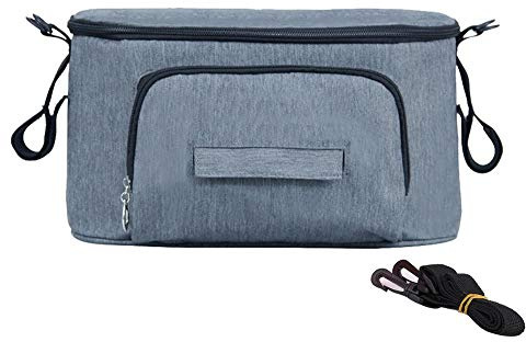 Kinderwagen Organizer Multifunktions Große Kapazität Kinderwagen Hängen Tasche Universal Aufbewahrungstasche Windel (With Strap-Grau)