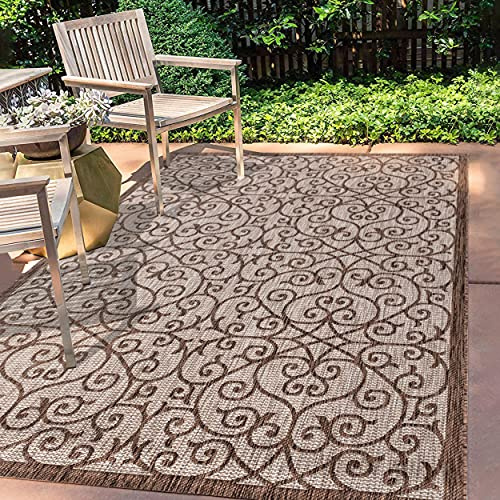 JONATHAN Y SMB107C-8 MADRID Filigrana vintage tessitura testurizzata area esterna interna tappeto,classico,tradizionale,facile pulito,cortile,patio,non spargimento,taupe/espresso,240 cm X 300 cm