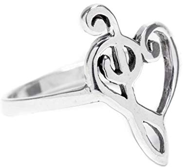 WINDALF Zarter Fairy-Ring LIEBESELFE 16 mm Freundschaftsring Herz mit Notenschlüssel 925 Sterlingsilber (Silber, 48 (15.3))