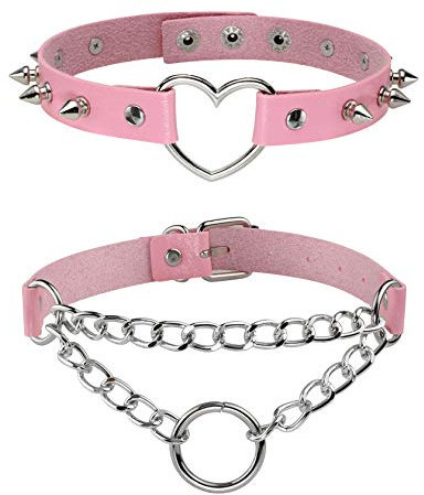 JJDreams Gothic Choker Herz Punk Choker Choker Halsband Schwarz Choker Leder Damen Choker Ring Leder