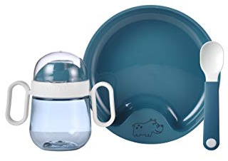 Mepal – Baby 3er Geschirrset Mio – Inklusive auslaufsicherem Trinkbecher, Lernteller & Lernlöffel – Spülmaschinengeeignet & BPA frei – 3er Set – Deep blue