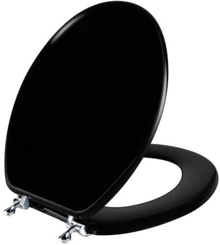 Angol Shiold Black Round Toilet Seat - Natural Wood with Zinc Alloy Hinges, Easy to Install and Clean, Scratch Resistant | Round Toilet Seat, Scratch Resistant Wood Surface, Easy to Install and Clean