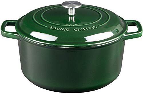 EDGING CASTING Enameled Cast Iron Dutch Oven Pot With Lid, Dutch Oven for Sourdough Bread Baking Round Pot Dule Handle, 7.5 Quart, Green