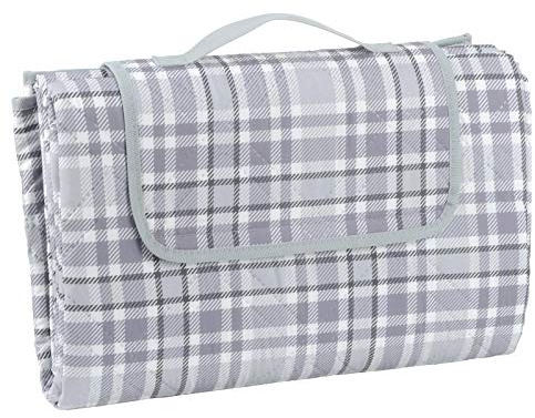 Azuma Familien-Picknickdecke, wasserdicht, Reiseteppich, Campingmatte, Grau, kariert, L 130 x 150 cm