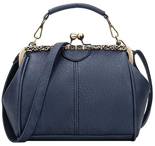Damen Hochzeit Vintage PU Handtasche – Kiss Lock Antik Minimalistische Geldbörse, Blau