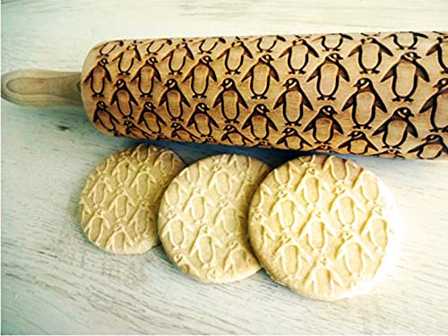 Teigroller mit PINGUINE. Geprägte Nudelhölzer, Rollenstift mit Muster für Teig & Plätzchen, Kuchen & Gebäck. Gravierte Nudelholz mit Muster von Algis Crafts