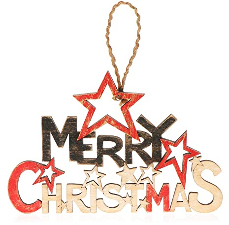 com-four® Hängedeko Weihnachten, Holz-Aufhänger mit Schriftzug | Türschild Christmas aus Holz - Hänger für Türen - Wände - Fenster