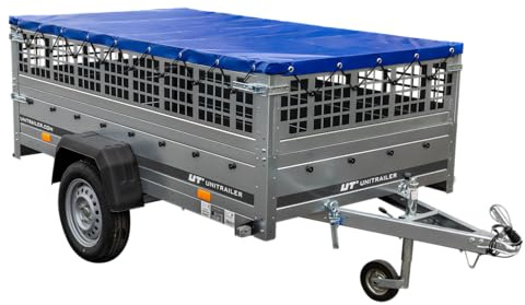 UNITRAILER Gartenanhänger Trailer 230 Kipp mit Stützrad, Seitengitter und Niederplane im Gestell