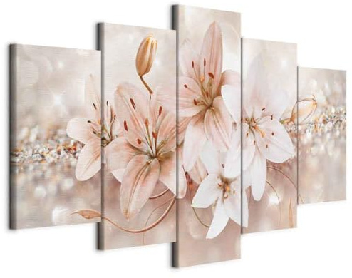 B&D XXL - Leinwandbild Lilien Abstrakt bokeh, 150x75 cm, 5-teilig, modern | Hochwertige Leinwand, sofort aufhängbar, ideal fürs Wohn- oder Schlafzimmer, wasserfest und lichtecht, langlebig, stilvoll