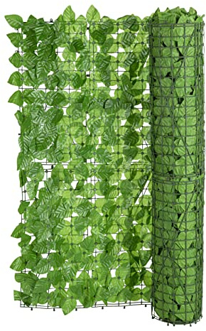 Spetebo Sichtschutzhecke Blätterwand grün - 300 x 100 cm - Künstliche Birkenblätter Hecke - Deko Blätter Matte für Balkon Geländer Zaun Wand Wind Sicht Lärm Schutz