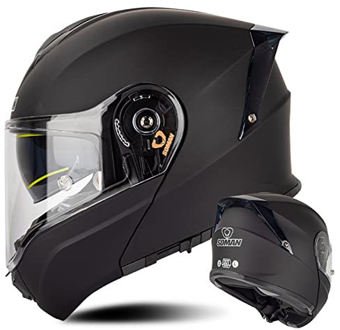 Modularer Motorrad-Integralhelm DOT/ECE-zugelassener hochklappbarer Doppelvisier-Innensonnenschutzhelm für Erwachsene Motorrad-Moped-Rennradhelm,Matte Black,4XL