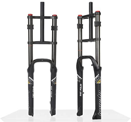 SHKJ Fatbike-Gabel 26 Zoll MTB-Luftgabel Doppelt Geschultert Federweg 140mm 4.0 Snowbike Federgabel Zugstufe Einstellen Gerade Scheibenbremse QR Für E-Bike XC/DH/AM (Color : Black 26'')
