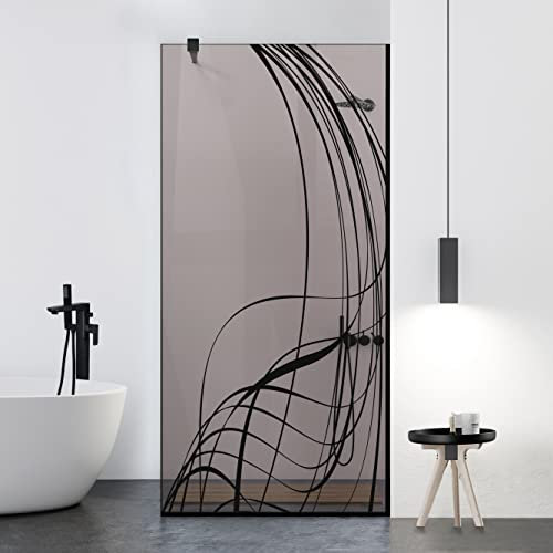 Aqua Roy Black Modello LAVA 80 cm da 70/80/90/100/110/120 Paravento Box Doccia Walk In Parete Fissa Vetro Bronzo 8 mm, Nano Sabbiato, Raccordi Nero Opaco (80x195 cm)