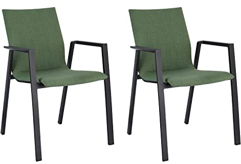 Home4You Gartenstuhl 2er Set – Terrassenstühle stapelbar – Balkonstuhl Aluminium anthrazit – Bezug olivgrün – Sitzmöbel wetterfest – 56x83x60 cm