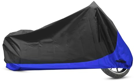 X AUTOHAUX 2 in 1 Motorcycle Cover Rain Dust Motorbike Covers Protector for Harley Softail Slim Heritage StreetBob Low Rider S Nightster Dyna Cruisers Models Black Blue