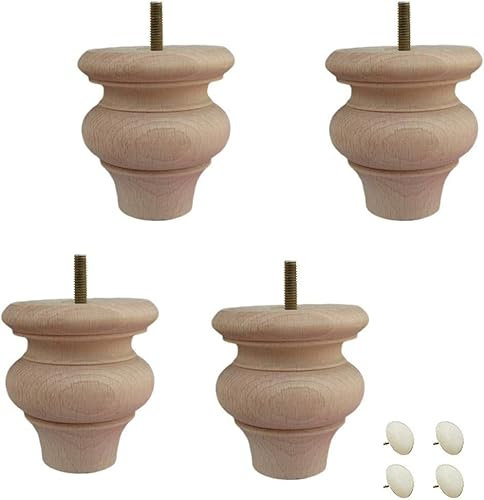 Holzmöbelbeine, Möbelbeine aus Massivholz, unlackierte Brötchenfüße, runde Sofafüße aus Holz, for Bett, Couch, Schrank, Bank, Stuhl, Ottomane, Tisch, TV-Ständer, Loveseat, Kommode, Buchenhartholz, 4er