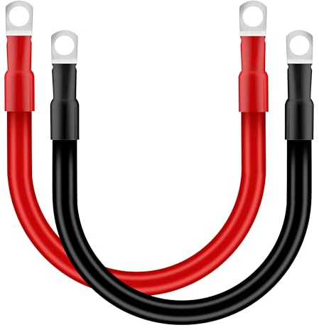 QIMEI-SHOP Batteriekabel 25mm² 30cm Auto Batterie Kabel 12V 3AWG Kupferkabel mit M10 Ringklemmen für LKW Motorrad Solar Marine Rot Schwarz 2 Stück