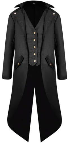 KGIHPC Herren Steampunk Vintage Frack Jacke Mittelalter Gothic Viktorianischen Gehrock Uniform Halloween Kostüm (Schwarz, XL)