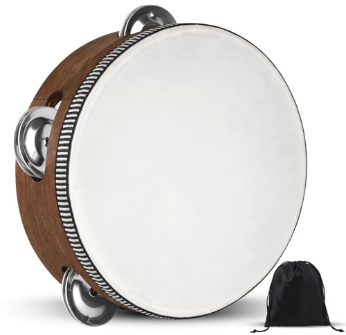 Tamburin, Tamburine für Erwachsene, 6 Zoll Holz Hand Hand Percussion Tamburin mit Aufbewahrungstasche, Tamburine Musikinstrument für Kirche, Hochzeit, Party, Tanz, Fotoshooting