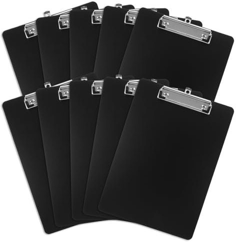 LDXDRU 10er klemmbrett a4 schwarz Schreibbrett Klemmbrett mit Metalklemme und Loch zum Aufhängen, Kunststoff, A4, 22x31.5cm, Clipboard