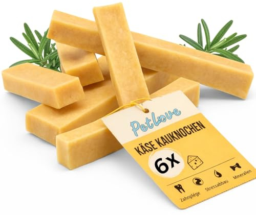 PetLove Kaukäse für Hunde, Kausnack aus Hartkäse, S, 6er Pack | 100 % Hartkäse, extra harter Käseknochen für kleine Hunde, langlebiger Kausnack, zur Zahnpflege, S (30-50g)