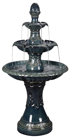 3 Tier Ceramic Fountain - Serene Blue Beauty, No Lights