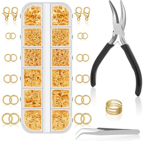 Anezus 1200-teiliges Biegeringe-Set für Schmuckherstellung, Gold, Schmuckherstellungszubehör und Halskettenreparatur, moderner Stil, kleine Größe, nicht faltbar