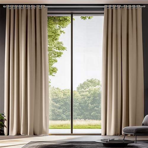ORINOVA Vorhänge Blickdichte Thermovorhang Hitzeschutz 140x213 cm Beige 2er Set Vorhang Wohnzimmer Fenster Verdunkelung Vorhang mit Ösen Schlafzimmer