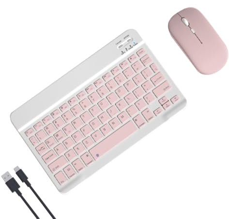 Tastiera e mouse wireless wireless ricaricabile ultra sottile per Android Windows Tablet cellulare iPhone iPad Pro Air Mini iPad tastiera mouse ergonomica e compatta (rosa)