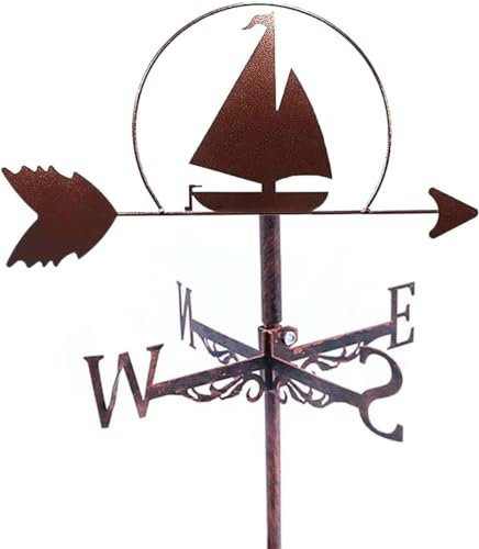 TIECHUINIUB Windfahne Segelboot Wetterfahne Metall Windrichtungsanzeiger Outdoor Segelboot Wetterhahn für Bauernhof Garten Hof Dekoration