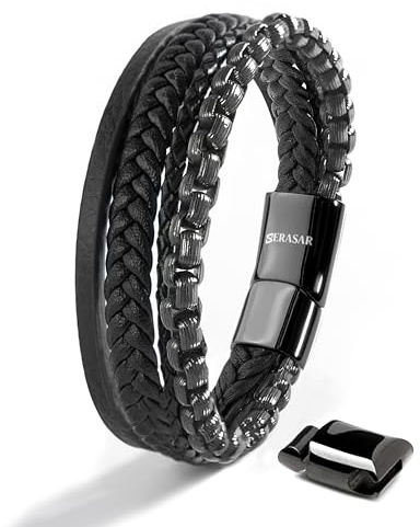 SERASAR Premium Lederarmband für Männer | Magnetverschluss aus Edelstahl in Schwarz, Silber & Gold | Inklusive Schmuckschachtel | Tolle Geschenkidee