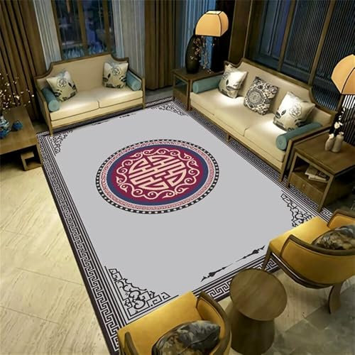 Xiaosua Tappeto Camera Bambina Tappeto Divano tappeto cameretta bambini Tappeto lavabile con stampa orientale blu grigio 100x150CM