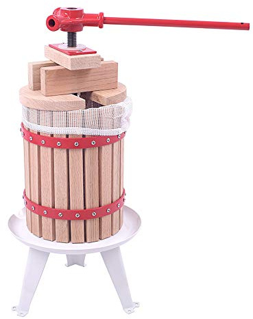 QEENTOE Obstpresse Manuell Weinpresse aus Holz Spindelpresse mit Pressnetz Saftpresse Apfelpresse Fruchtpresse Granatapfelpresse Beerenpresse Rot Mechanische Presse für Wein Obst Maische - 6L