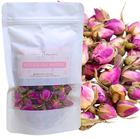 Infusion de Roses du Maroc - Boutons de Roses Séchés - 30g - Sachet Élégant - Éthique et Polyvalent pour Thé, Infusions et Recettes Culinaires - Home of Thamani