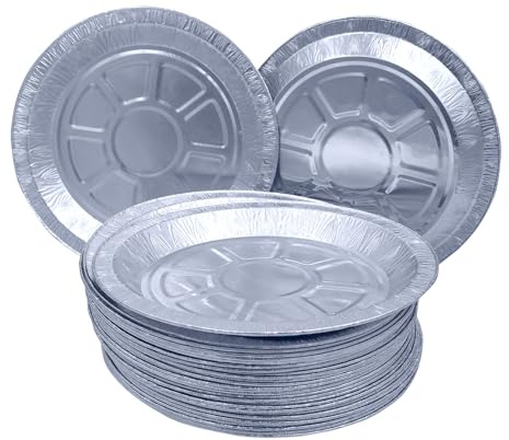 Sunrise Packaging 25 x 9 inch Round Aluminum Foil Pie Plate (227mm x 17mm) – Recyclable, Durable & Food-Grade Flan Foil Plates for Baking Pies, Tarts, Quiches & More